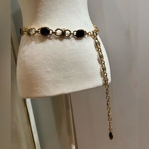 Carlisle Faceted Black Jewel and Gold  Link Metal Belt NWOT One Size
